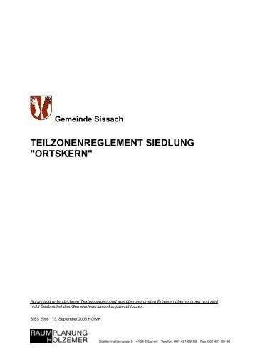 teilzonenreglement siedlung "ortskern" - Gemeinde Sissach