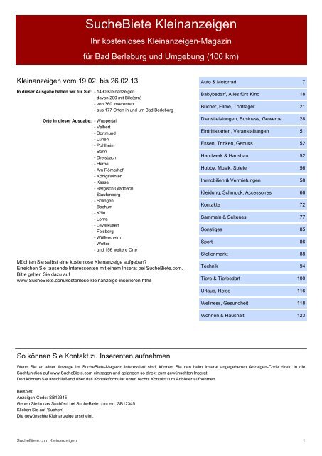 Bad Kostenlose - SucheBiete Kleinanzeigenzeitung Berleburg