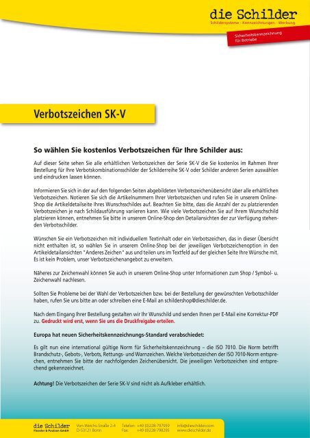 Verbotszeichen der Serie SK-V - die Schilder-Fieseler & Paulzen ...