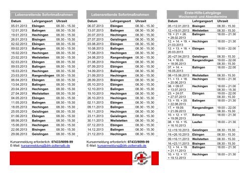 Wochenend- und Abendtermine - Kreisverband Zollernalb eV - DRK