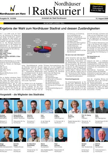 Ergebnis der Wahl zum Nordhäuser Stadtrat ... - Stadt Nordhausen