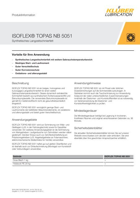 ISOFLEX® TOPAS NB 5051 - Wittner Kinotechnik