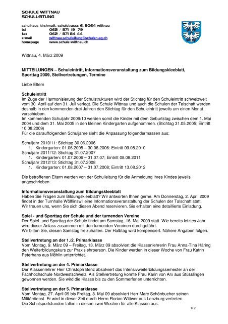 Elternbrief März 2009 - Schule Wittnau