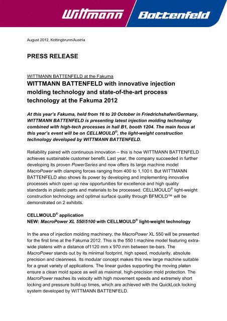 WITTMANN BATTENFELD with innovative injection molding