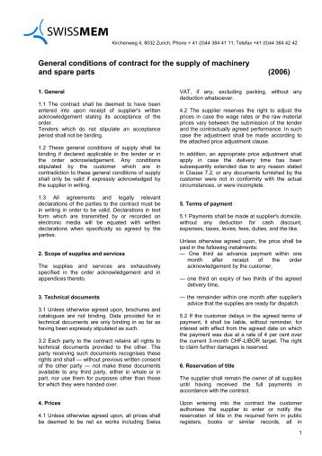 General conditions of contract for the supply of - BIERI SWISS ...