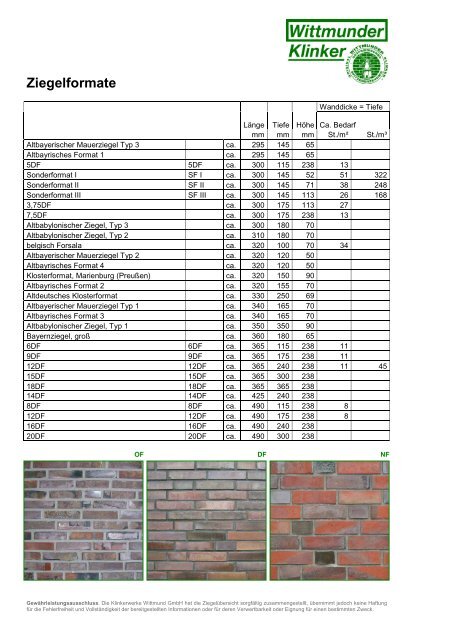 Ziegelformate - Wittmunder Klinker