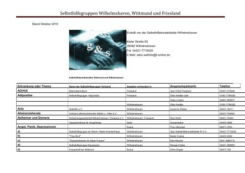 Selbsthilfegruppen Wilhelmshaven, Wittmund und Friesland