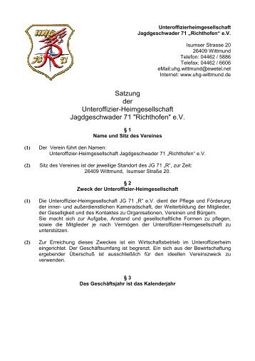 Satzung der Unteroffizier-Heimgesellschaft Jagdgeschwader 71 ...