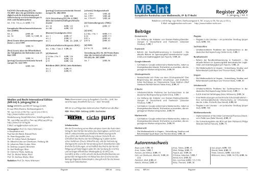 Register MR-Int 2009 (pdf - Medien und Recht