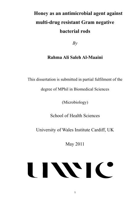 project honey as antimicrobial agent final full.pdf - University of ...