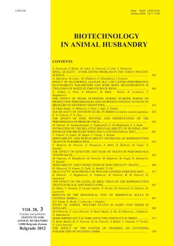 Biotechnology in Animal Husbandry - Institut za Stočarstvo