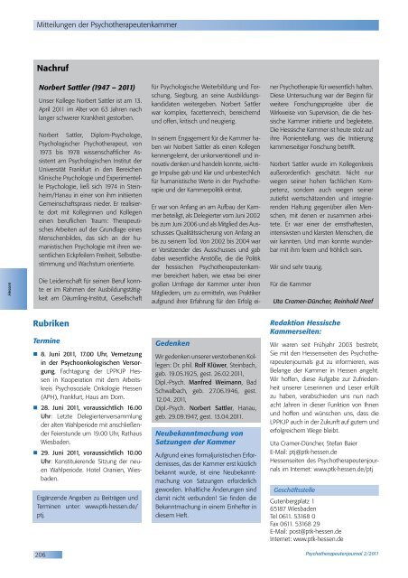 Psychotherapeutenjournal 2/2011 - medhochzwei Verlag GmbH