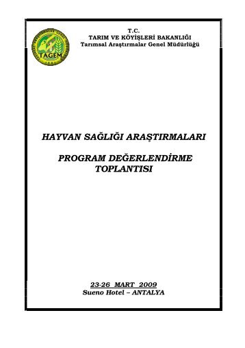 Hayvan Sağlığı Araştırmaları 2009 Yılı Program - Tagem