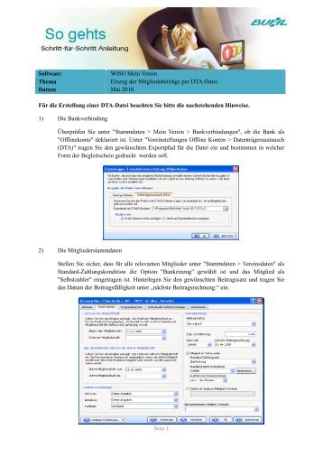 Software WISO Mein Verein Thema Einzug der Mitgliedsbeiträge ...