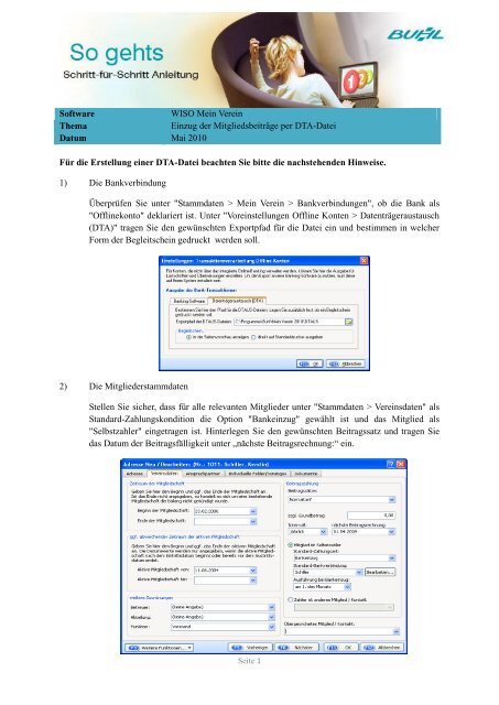 Software WISO Mein Verein Thema Einzug der Mitgliedsbeiträge ...