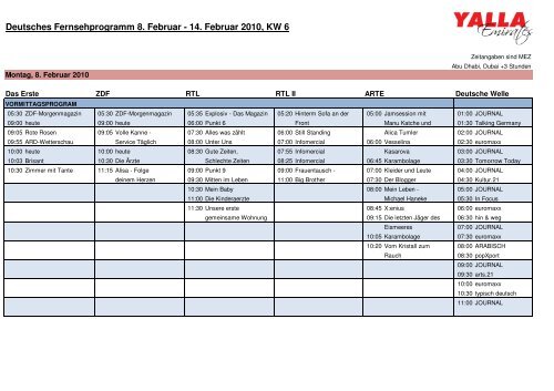 TV Programm 8 Februar bis 14 Februar 2010 - YALLA - Emirates