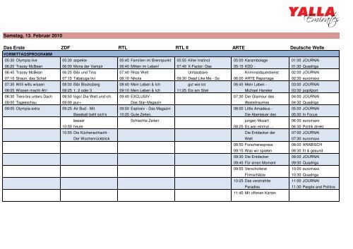 TV Programm 8 Februar bis 14 Februar 2010 - YALLA - Emirates