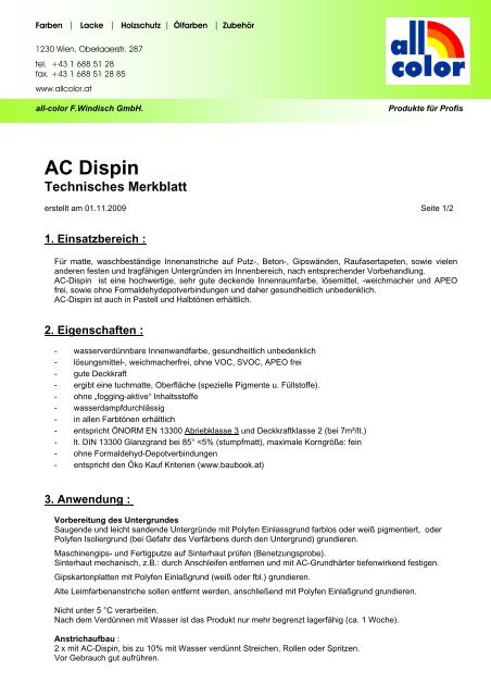 AC Dispin Technisches Merkblatt - all-color F. Windisch GmbH