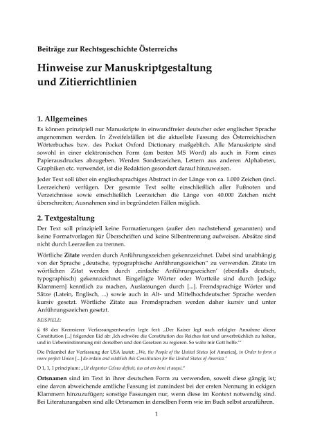 Hinweise zur Manuskriptgestaltung und Zitierrichtlinien