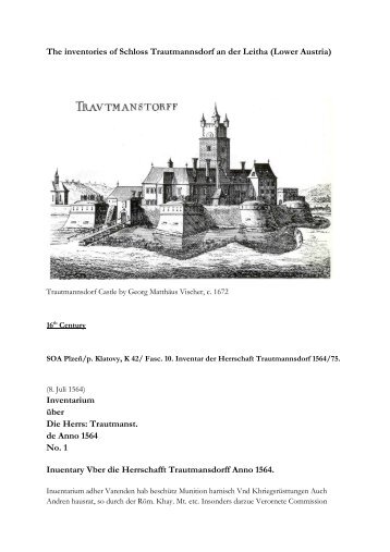 The inventories of Schloss Trautmannsdorf an der Leitha (Lower ...