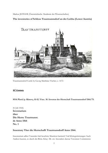 The inventories of Schloss Trautmannsdorf an der Leitha (Lower ...