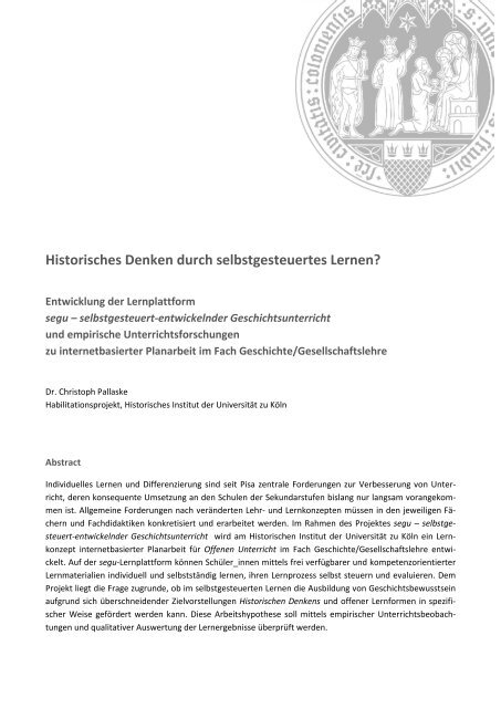 Historisches Denken durch selbstgesteuertes Lernen?