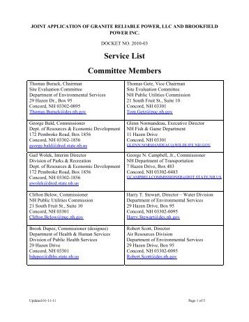 Service List - New Hampshire Site Evaluation Committee - NH.gov