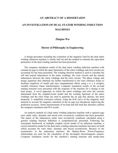 an investigation of dual stator winding induction machines