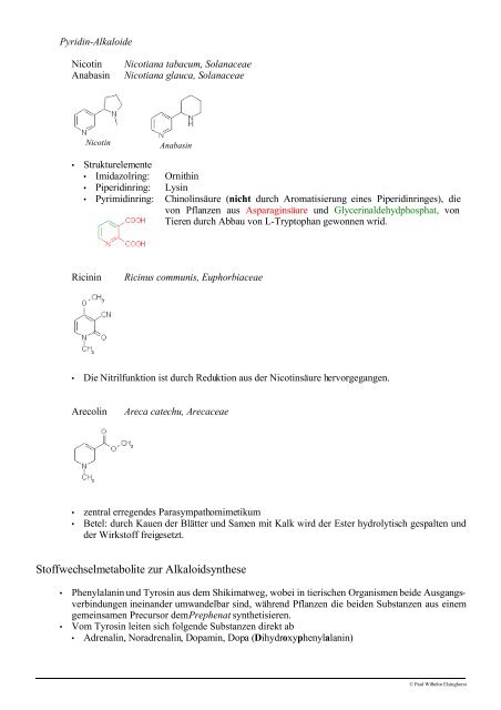 Vorlesung Pharmazeutische Biologie Derivate des Stickstoff ...