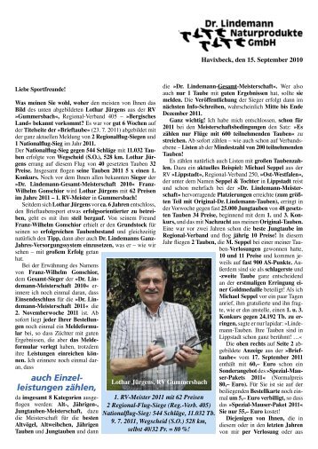 Infoschreiben September 2011 - Dr. Lindemann Naturprodukte GmbH