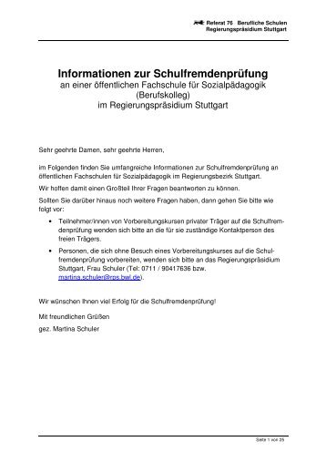 Informationen zur Schulfremdenprüfung - Fritz-Ruoff-Schule