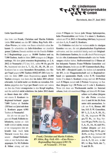 Infoschreiben Juni 2012 (PDF-Datei) - Dr. Lindemann Naturprodukte ...