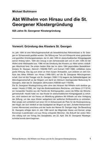 Abt Wilhelm von Hirsau und die St. Georgener Klostergründung