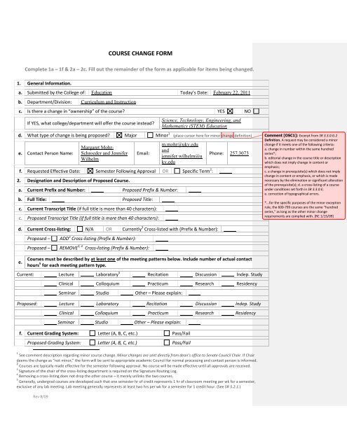 change in prefix EDC to SEM - University of Kentucky