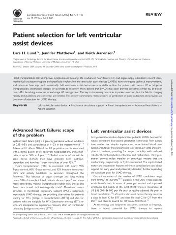 Patient selection for left ventricular assist devices - European ...