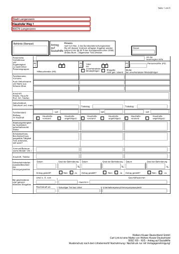 Antrag auf Sozialhilfe Stadt Langenzenn Klaushofer Weg 1 90579 ...