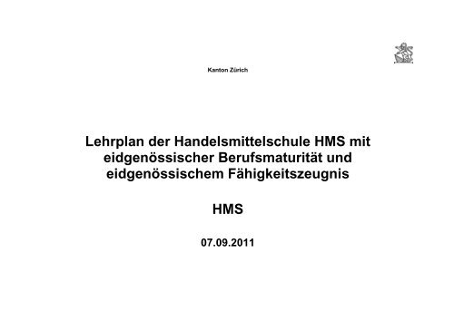 Lehrplan HMS - Kantonsschule Büelrain, Winterthur