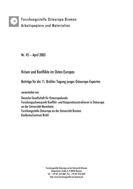 Krisen Und Konflikte Im Osten Europas Forschungsstelle - 