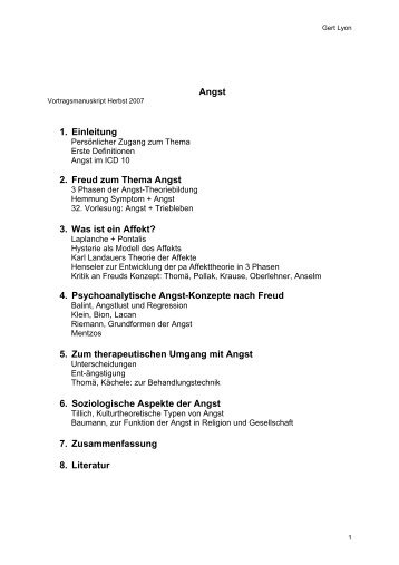 Angst 1. Einleitung 2. Freud zum Thema Angst 3. Was ist ein Affekt ...