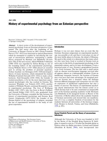 History of experimental psychology from an Estonian perspective