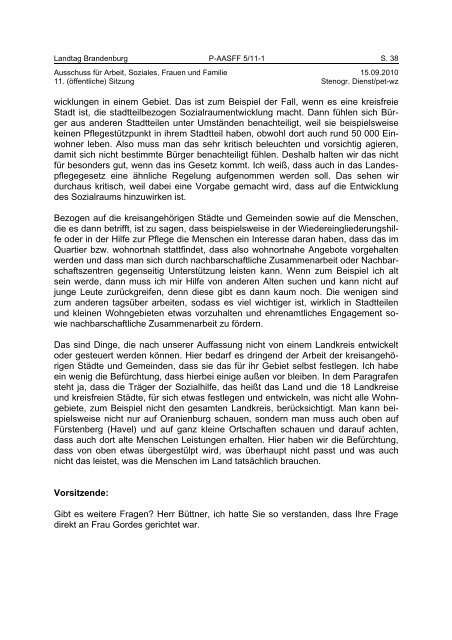 Landtag Brandenburg P-AASFF 5/11-1 Protokoll - Teil 1