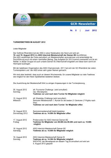 Turnierbetrieb im August - Golfclub Rheinblick