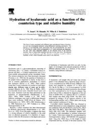 Hydration of hyaluronic acid as a function - Centre de recherches ...