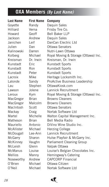 OXA Membership Roster (PDF) - Ottawa Executives' Association