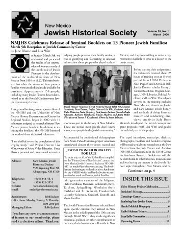 Jewish Historical Society Volume 20, No. 1 - New Mexico Jewish ...