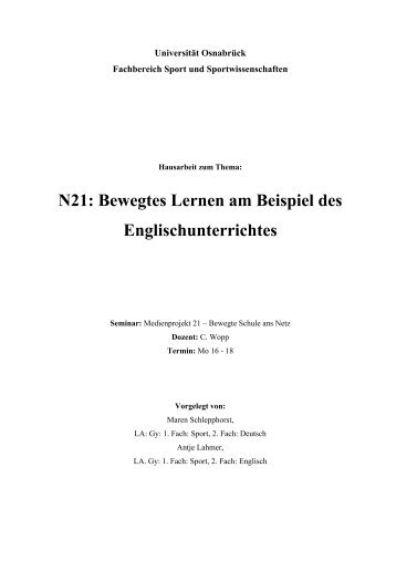 N21: Bewegtes Lernen am Beispiel des Englischunterrichtes