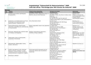 Angebotsliste "Patenschaft für Matuaraarbeiten" 2009 Liste ... - SCNAT