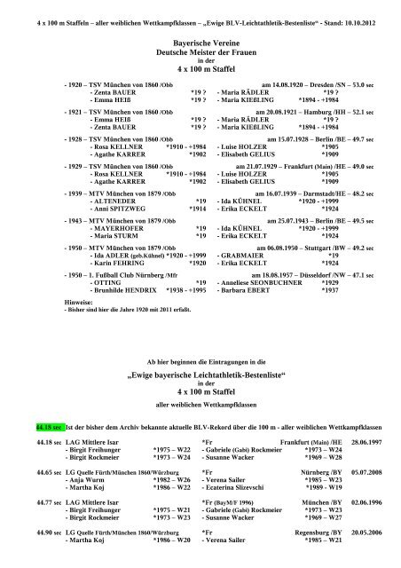 Historie zur 4 x 100 m Staffel - Bayerischer Leichtathletik-Verband e.V.