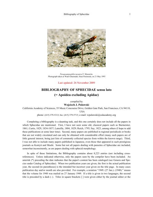 BIBLIOGRAPHY OF SPHECIDAE sensu lato - Academy Research ...