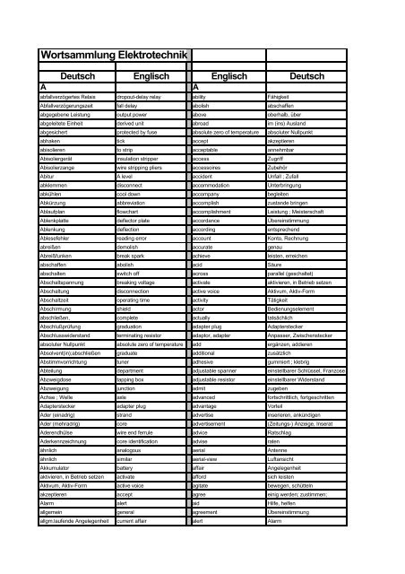 Wortsammlung Elektrotechnik